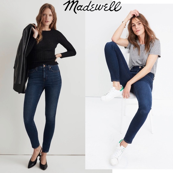 Madewell 10” High Rise Skinny Jeans Dark Wash Blue Classic Stretch Whiskered 24 - Picture 1 of 9